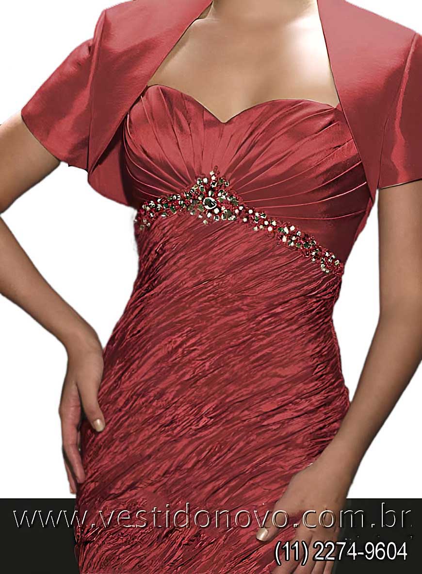 vestido mae da noiva, em tafeta importado, com manga e bolero na cor marsala, em So Paulo