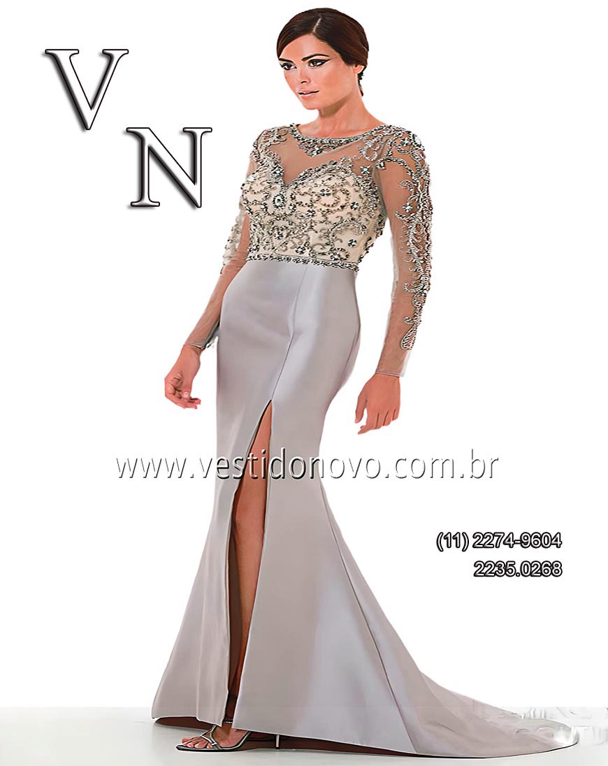 vestido me da noiva. plus size, prata com manga llonga toda em pedraria e brilho