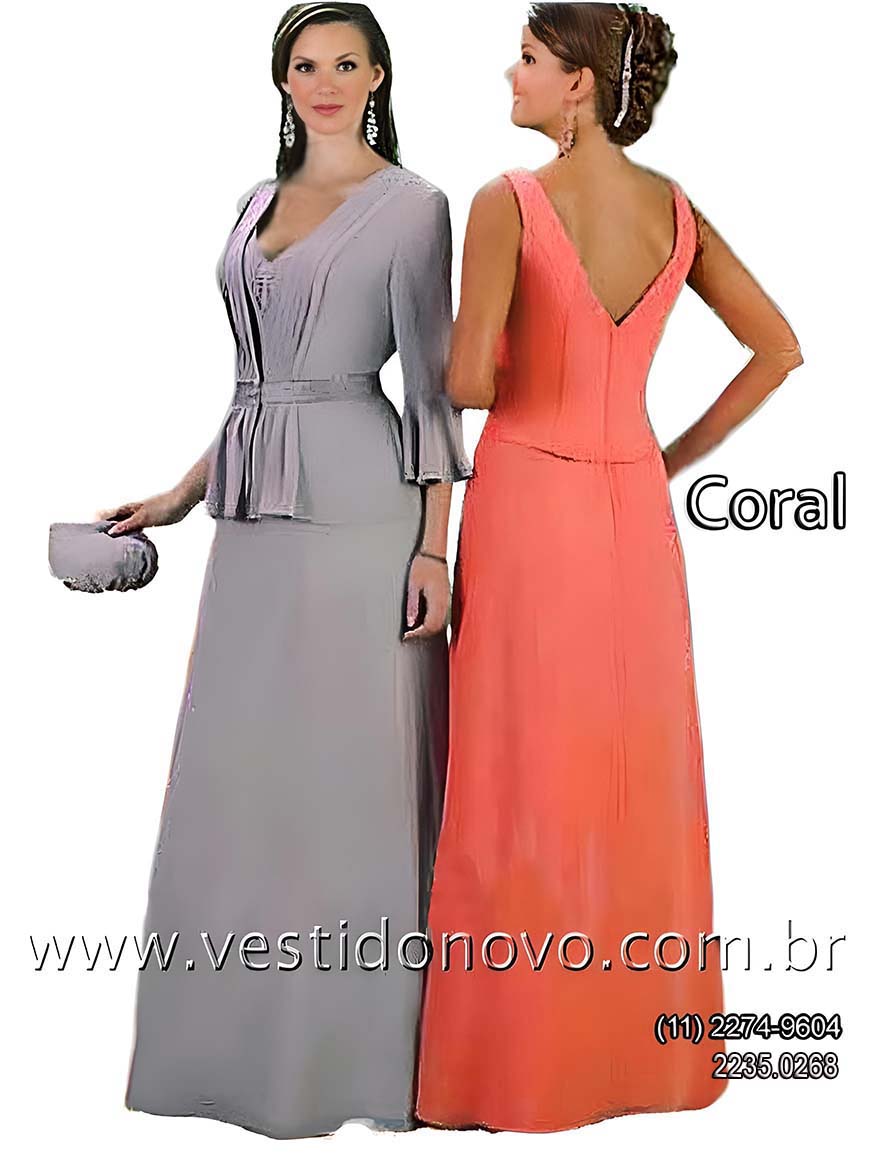 Vestido me da noiva, madrinha de casamento, manga comprida na cor coral, zona sul de So Paulo